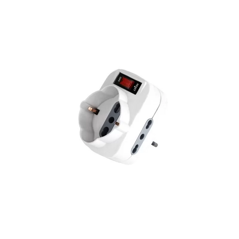V-TAC MULTIPRESA ADATTATORE TRIPLO COLORE BIANCO CON PROTEZIONE RIPRISTINABILE E SPINA ROTANTE - SKU 8744 