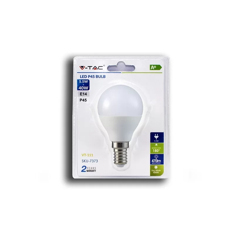 V-TAC VT-111 LAMPADINA LED E14 5,5W MINIGLOBO P45 - SKU 7372 / 7373 / 7374 