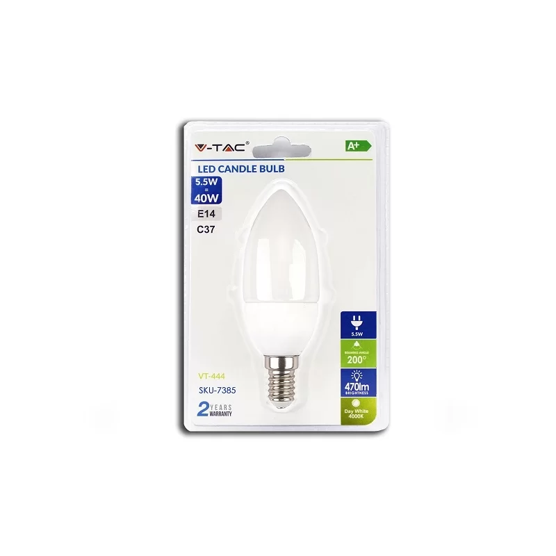 V-TAC VT-444 LAMPADINA LED E14 5,5W CANDELA - SKU 7384 / 7385 / 7386 