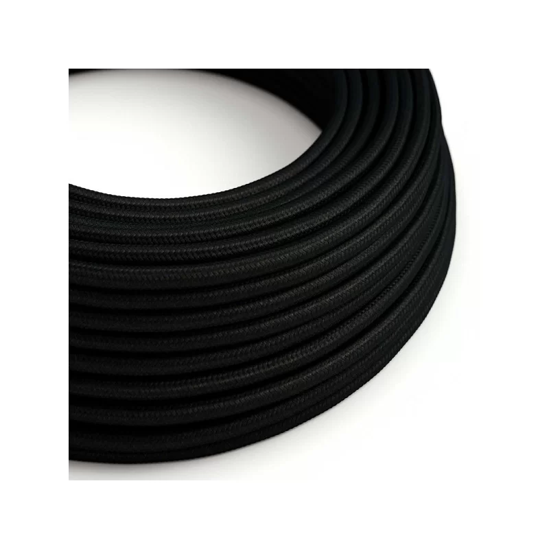 CREATIVE-CABLES CAVO ELETTRICO ROTONDO RIVESTITO IN TESSUTO EFFETTO SETA TINTA UNITA NERO 