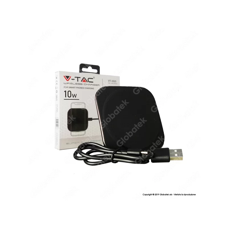 V-TAC VT-3525 CARICATORE WIRELESS CON RICARICA QI OUTPUT MASSIMO 10W COLORE NERO - SKU 8911 