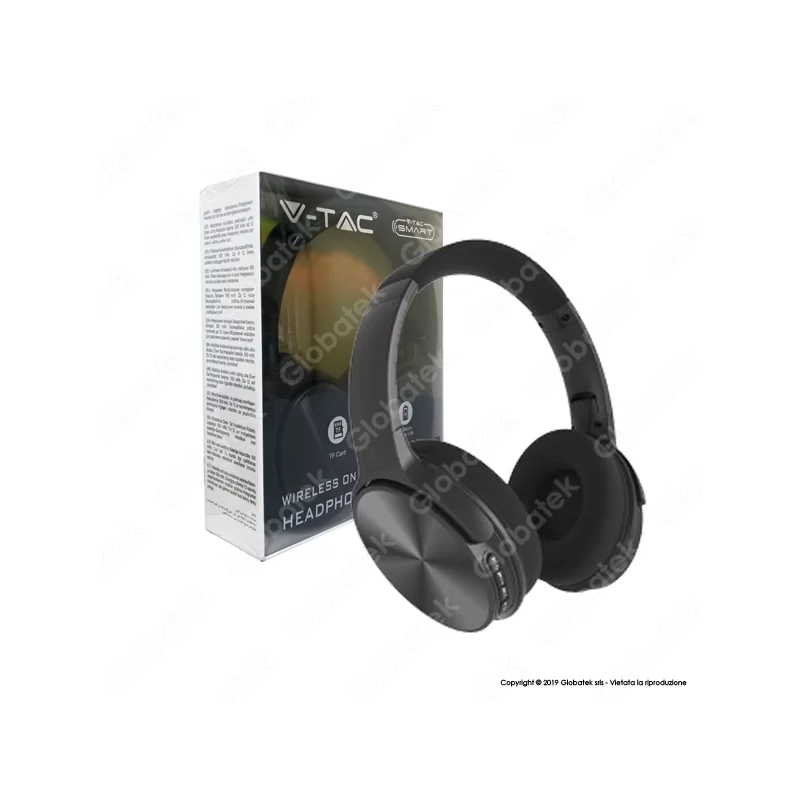 V-TAC VT-6322 CUFFIE WIRELESS A PADIGLIONE BLUETOOTH CON MICROFONO E JACK 3,5MM COLORE NERO - SKU 7727 
