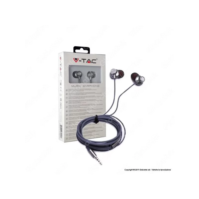 V-TAC VT-1032 COPPIA DI AURICOLARI CON MICROFONO E JACK 3,5MM COLORE GRIGIO - SKU 7706 