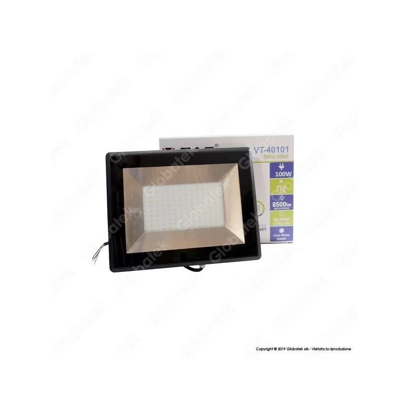 V-TAC VT-40101 E-SERIES FARO LED SMD 100W ULTRA SOTTILE DA ESTERNO COLORE NERO - SKU 5964 / 5965 / 5966 
