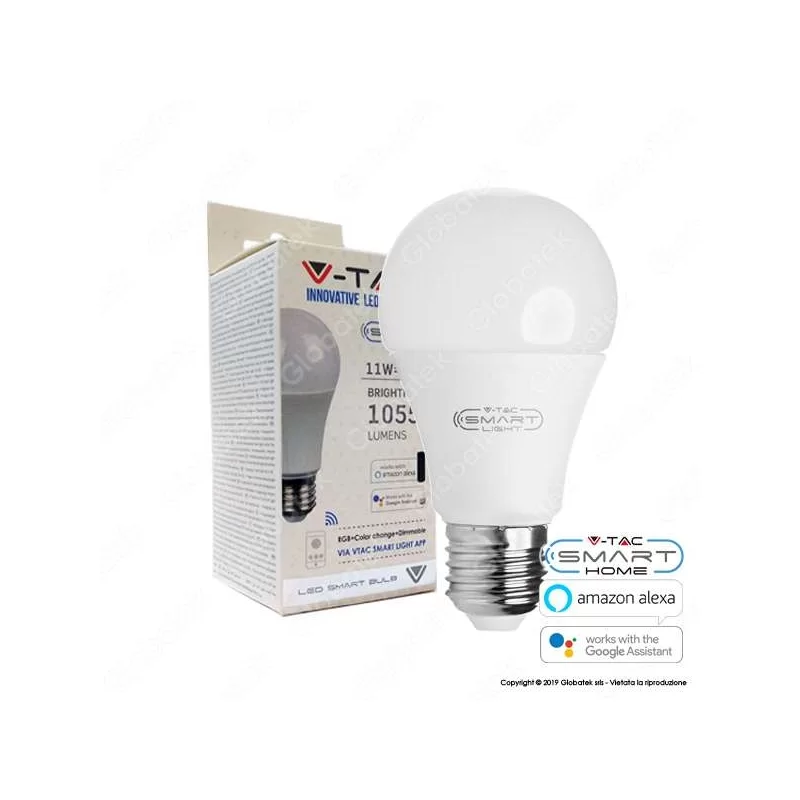 V-TAC SMART VT-5113 LAMPADINA LED WI-FI E27 11W BULB A60 RGB+W 4IN1 DIMMERABILE - SKU 2752 