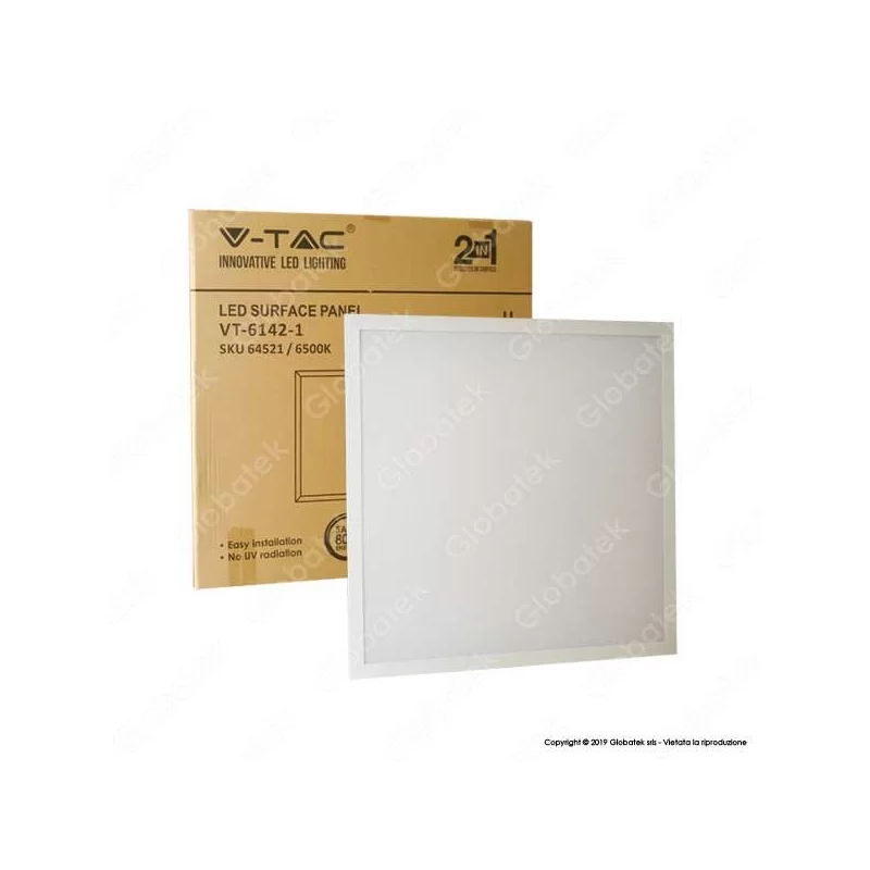 V-TAC VT-6142 PANNELLO LED A MONTAGGIO SUPERFICIALE O INCASSO 60X60 40W SMD CON DRIVER - SKU 64511 / 64521 