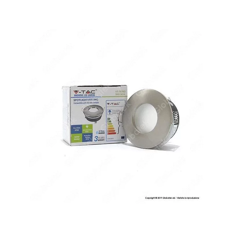 V-TAC VT-787RD PORTAFARETTO ROTONDO DA INCASSO IP54 PER LAMPADINE GU10 E GU5.3 - SKU 3614 