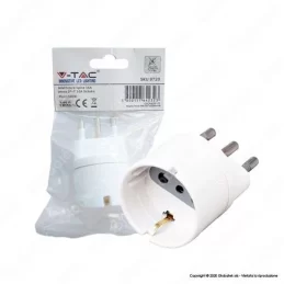 V-TAC ADATTATORE SINGOLO SCHUKO CON SPINA 16A COLORE BIANCO - SKU 8720 