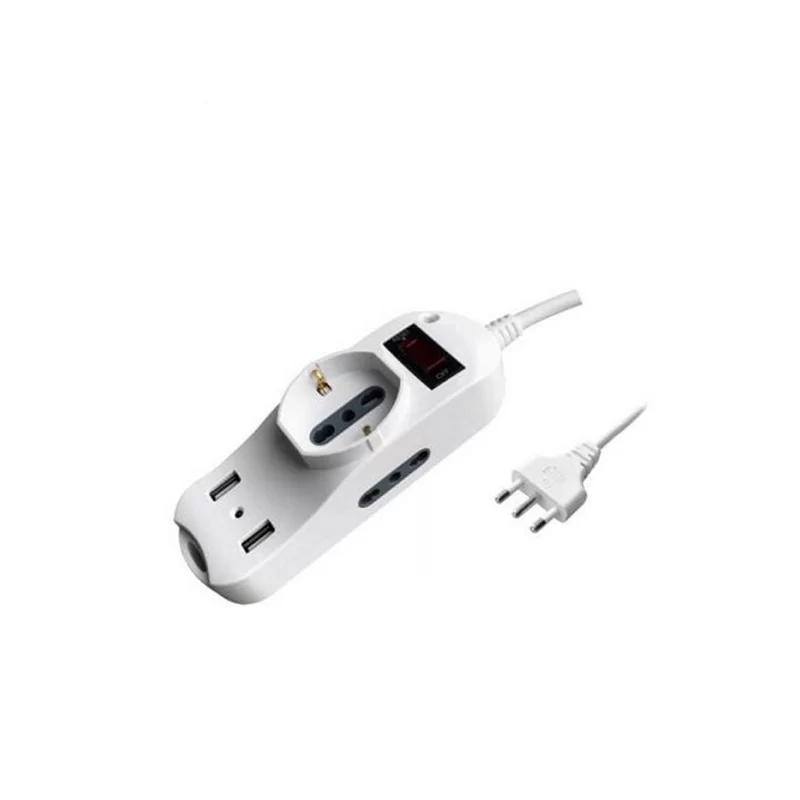 V-TAC MULTIPRESA 3 POSTI E 2 PRESE USB COLORE BIANCO CON PROTEZIONE RIPRISTINABILE E ATTACCO A PARETE - SKU 8745 