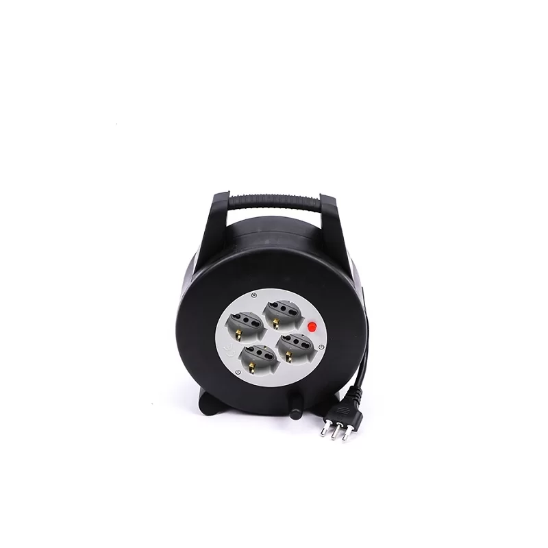 V-TAC PROLUNGA AVVOLGICAVO SPINA 16A E 4 PRESE 10/16A BIPASSO/SCHUKO COLORE NERO 10 METRI - SKU 8701 