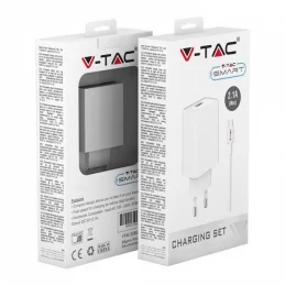 V-TAC VT-5372 CARICABATTERIA USB DA VIAGGIO CON CAVO USB TYPE-C COLORE BIANCO - SKU 8647 