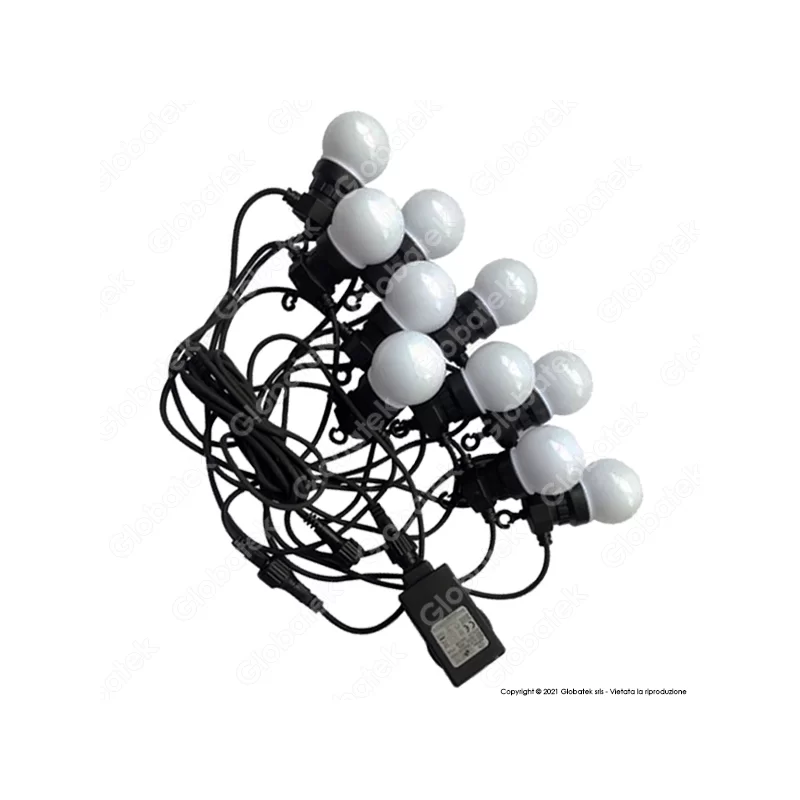 V-TAC VT-70510 CATENA DA 10 LAMPADINE LED MINI GLOBO BIANCHE PER INTERNO E ESTERNO - SKU 7436 / 7437 