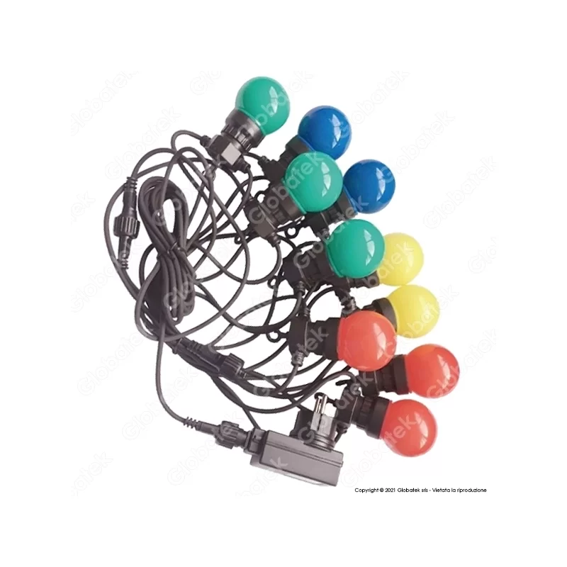 CATENA DA 10 LAMPADINE LED V-TAC VT-70510 MINI GLOBO MULTICOLORE PER INTERNO E ESTERNO - SKU 7435 