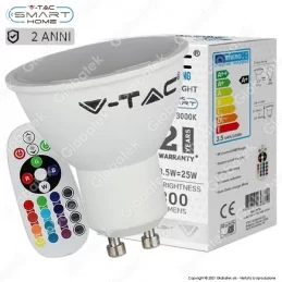V-TAC VT-2244 LAMPADINA LED GU10 3,5W FARETTO SPOTLIGHT 110° RGB+W CON TELECOMANDO - SKU 2778 / 2779 / 2780 