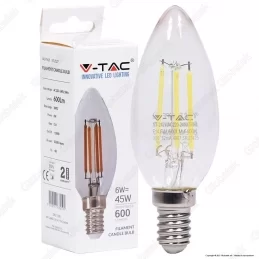 V-TAC VT-2127 LAMPADINA LED E14 6W CANDELA FILAMENTO - SKU 7423 / 7424 / 7425 