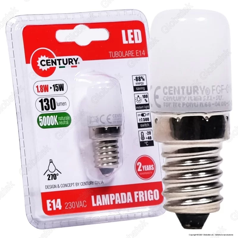 CENTURY LAMPADINA LED E14 1,8W TUBOLARE PER FRIGORIFERI - MOD. FGF-011427 / FGF-011450 