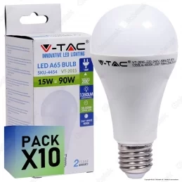 10 Lampadine LED V-Tac VT-2015 E27 15W Bulb A65 - Pack Risparmio 