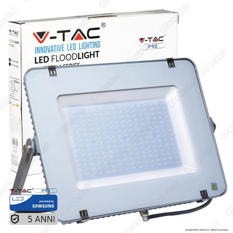 V-TAC PRO VT-200 FARO LED SMD 200W ULTRASOTTILE CHIP SAMSUNG DA ESTERNO COLORE GRIGIO - SKU 484 / 485 