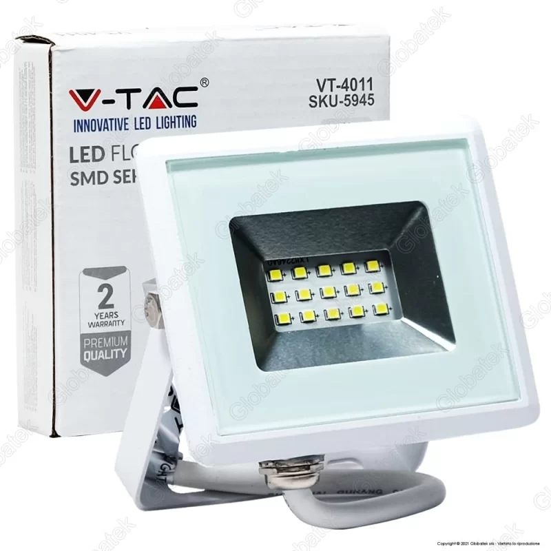 V-TAC VT-4011 E-SERIES FARO LED SMD 10W ULTRA SOTTILE DA ESTERNO COLORE BIANCO - SKU 5943 / 5944 / 5945 