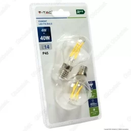 V-TAC VT-2184 DUO PACK CONFEZIONE 2 LAMPADINE LED E14 4W MINIGLOBO CROSS FILAMENT - SKU 7366 