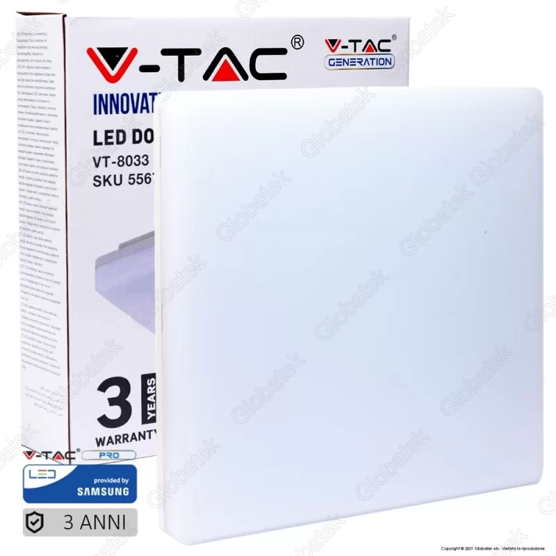 V-TAC VT-8033 SQ PLAFONIERA LED QUADRATA 15W - SKU 13909 / 55679 / 13919 