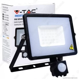 V-TAC PRO VT-20-S FARETTO LED 20W ULTRA SOTTILE SLIM CHIP SAMSUNG CON SENSORE COLORE NERO - SKU 451 / 452 / 453 