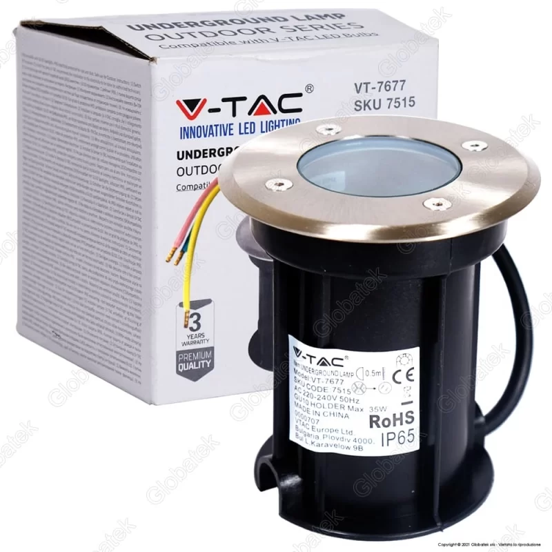 V-TAC VT-7677 PORTALAMPADA DA INTERRAMENTO PER LAMPADINE GU10 - SKU 7515 