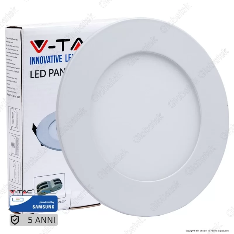 V-TAC PRO VT-606 RD PANNELLO LED ROTONDO 6W SMD DA INCASSO CON DRIVER CON CHIP SAMSUNG - SKU 706 / 707 / 708 