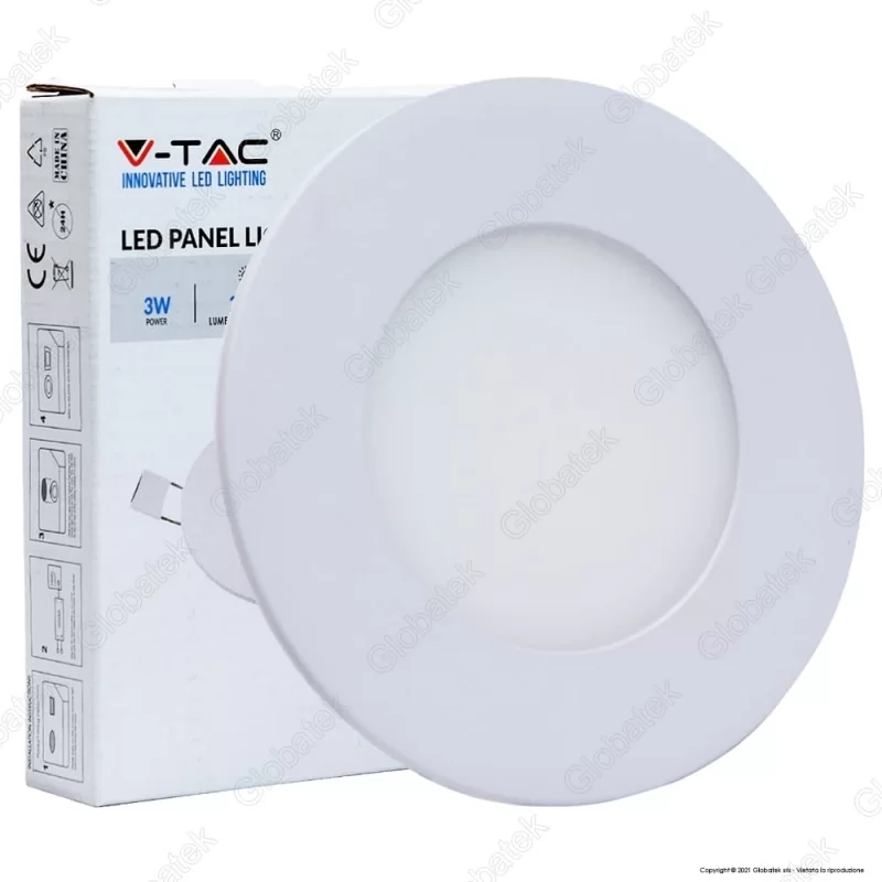 V-TAC VT-307RD PANNELLO LED ROTONDO 3W SMD DA INCASSO CON DRIVER - SKU 6292 / 6293 / 6294 