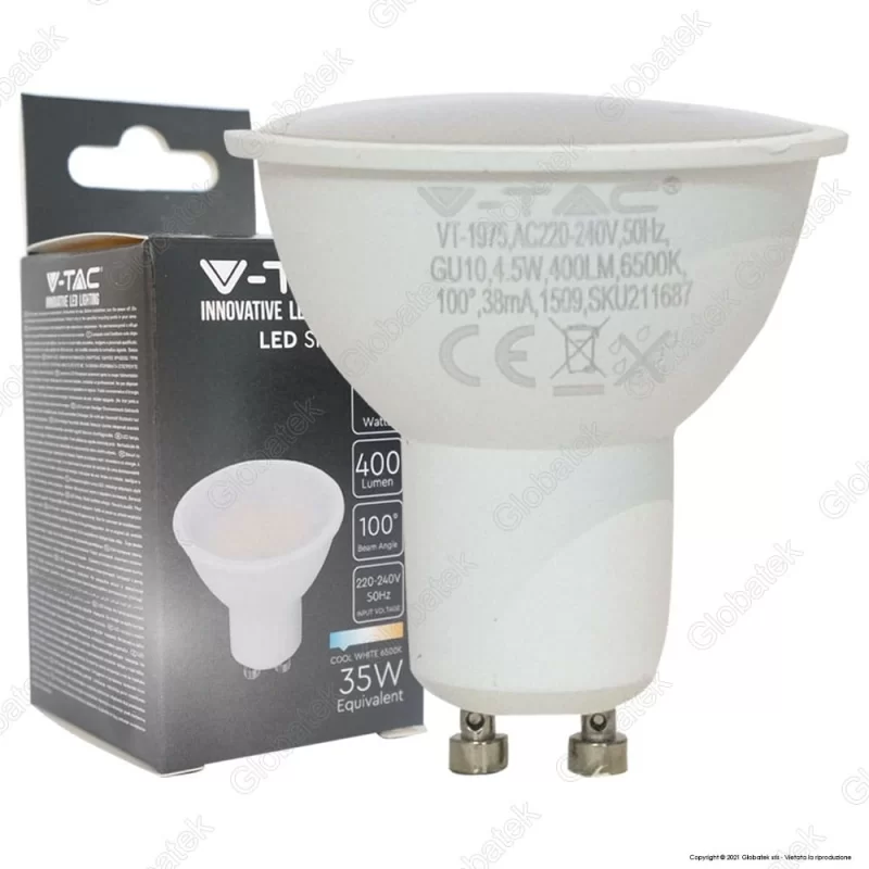 V-TAC VT-1975 LAMPADINA LED GU10 4,5W FARETTO SPOTLIGHT - SKU 211685 / 211686 / 211687 