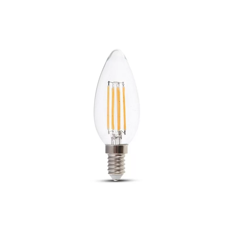 V-TAC VT-1986 LAMPADINA LED E14 4W CANDLE BULB C35 CANDELA FILAMENT VETRO TRASPARENTE - SKU 214301 / 214413 / 214414 