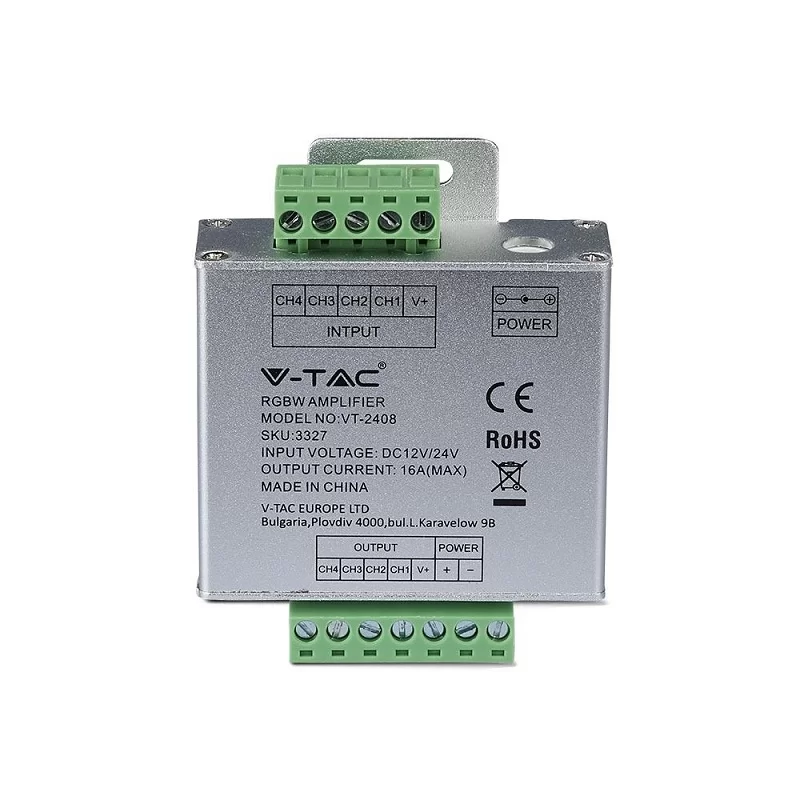 V-TAC VT-2408 AMPLIFICATORE DI SEGNALE MAX 16A PER CONTROLLER DI STRISCE LED RGB+W 12-24V - SKU 3327