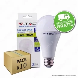 10 Lampadine LED V-Tac VT-2015 E27 15W Bulb A65 - Pack Risparmio 