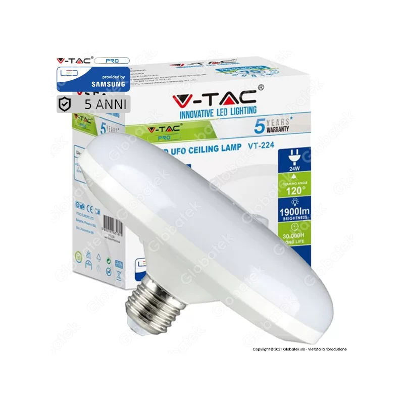 V-TAC PRO VT-224 LAMPADINA LED E27 24W UFO CHIP SAMSUNG - SKU 216 / 217 / 218 