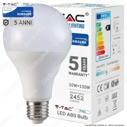 V-TAC PRO VT-233 LAMPADINA LED E27 20W BULB A80 CHIP SAMSUNG - SKU 237 / 238 / 239 