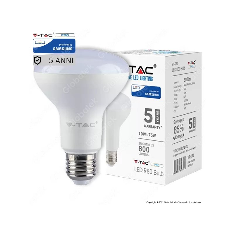 V-TAC PRO VT-280 LAMPADINA LED E27 10W BULB REFLECTOR R80 CHIP SAMSUNG - SKU 135 / 136 / 137 