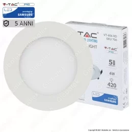V-TAC PRO VT-606 RD PANNELLO LED ROTONDO 6W SMD DA INCASSO CON DRIVER CON CHIP SAMSUNG - SKU 706 / 707 / 708 