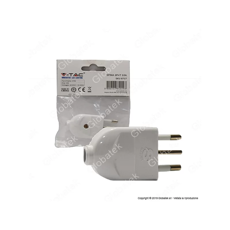 V-TAC SPINA SINGOLA 10A CON USCITA CAVO DRITTA COLORE BIANCO - SKU 8717 