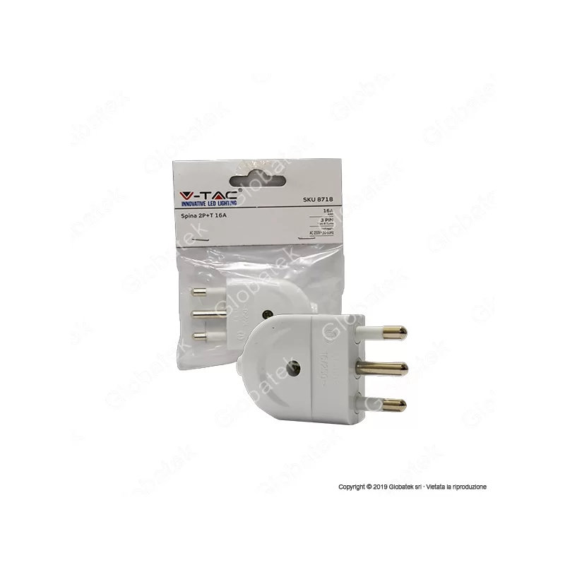 V-TAC SPINA SINGOLA 16A CON USCITA CAVO DRITTA COLORE BIANCO - SKU 8718 