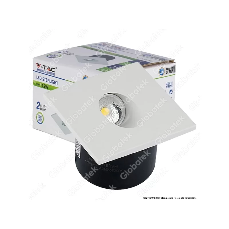 V-TAC VT-1109 SQ FARETTO SEGNAPASSO LED DA INCASSO QUADRATO 3W COB - SKU 1209 / 1210 