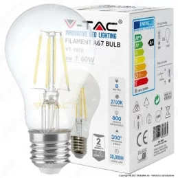V-TAC VT-1978 LAMPADINA LED E27 8W BULB A67 FILAMENTO - SKU 4407 / 4408 / 4409 