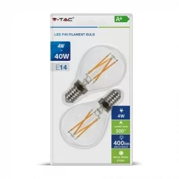 V-TAC VT-2184 DUO PACK CONFEZIONE 2 LAMPADINE LED E14 4W MINIGLOBO CROSS FILAMENT - SKU 7366 