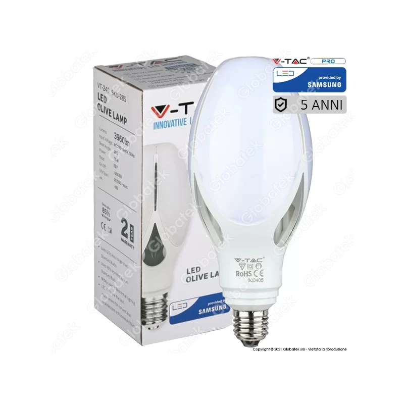 V-TAC VT-240 LAMPADINA LED OLIVE LAMP E27 36W CHIP SAMSUNG - SKU 283 / 284 / 285 