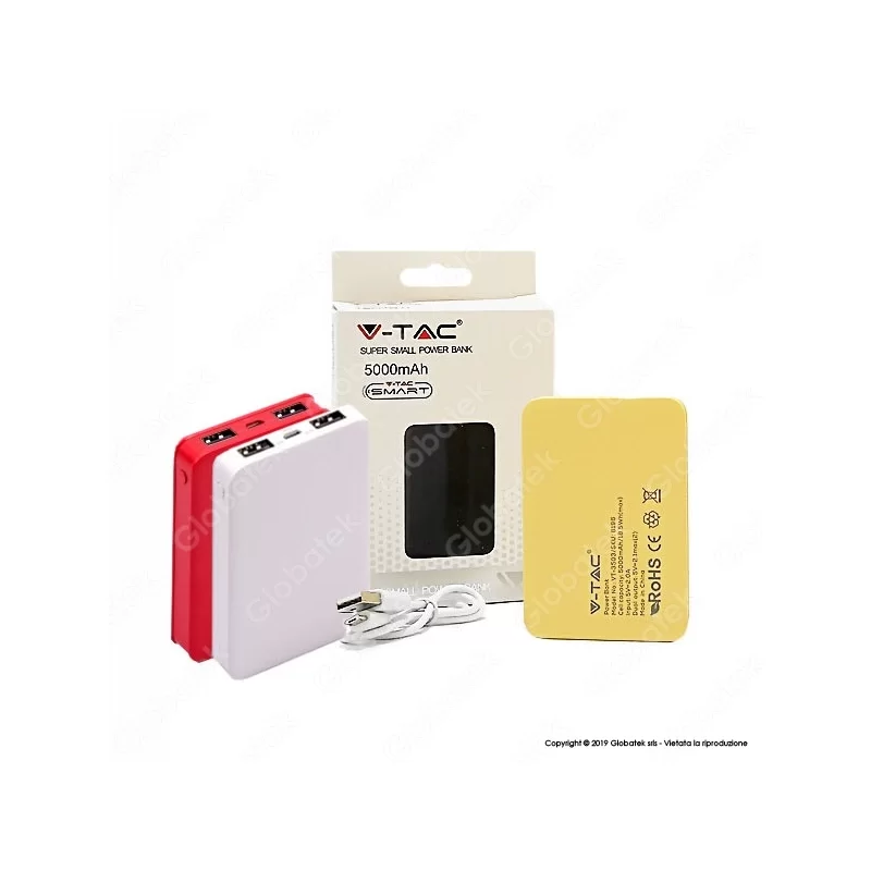 V-TAC VT-3503 POWER BANK PORTATILE 5000 MAH 2 USCITE USB 2,1A - SKU 8191 / 8192 / 8193 / 8194 / 8195 / 8196 