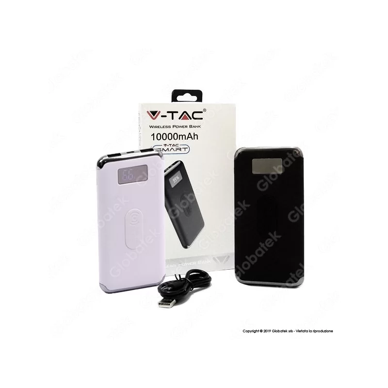 V-TAC VT-3505 POWER BANK CON RICARICA WIRELESS 10000 MAH 2 USCITE USB 2,1A - SKU 8854 / 8855 