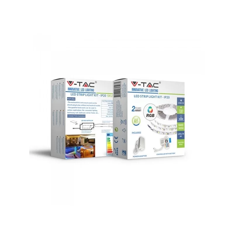 V-TAC VT-5050 KIT CON STRISCIA LED 5050 MULTICOLORE RGB 5MT CONTROLLER E ALIMENTATORE - SKU 2558 