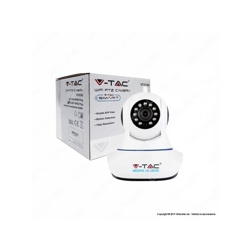 V-TAC VT-5120 TELECAMERA DI SORVEGLIANZA WIFI IP PTZ 720P - SKU 8377 