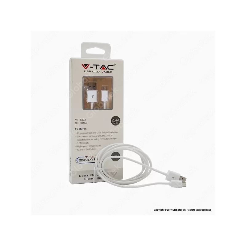 V-TAC VT-5332 USB DATA CABLE MICRO USB CAVO COLORE BIANCO 1,5M - SKU 8450 
