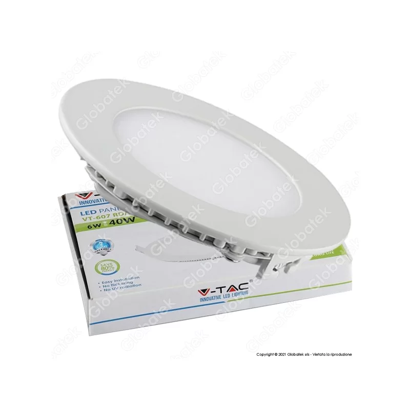 V-TAC VT-607 RD PANNELLO LED ROTONDO 6W SMD DA INCASSO CON DRIVER - SKU 4854 / 4855 / 4856 