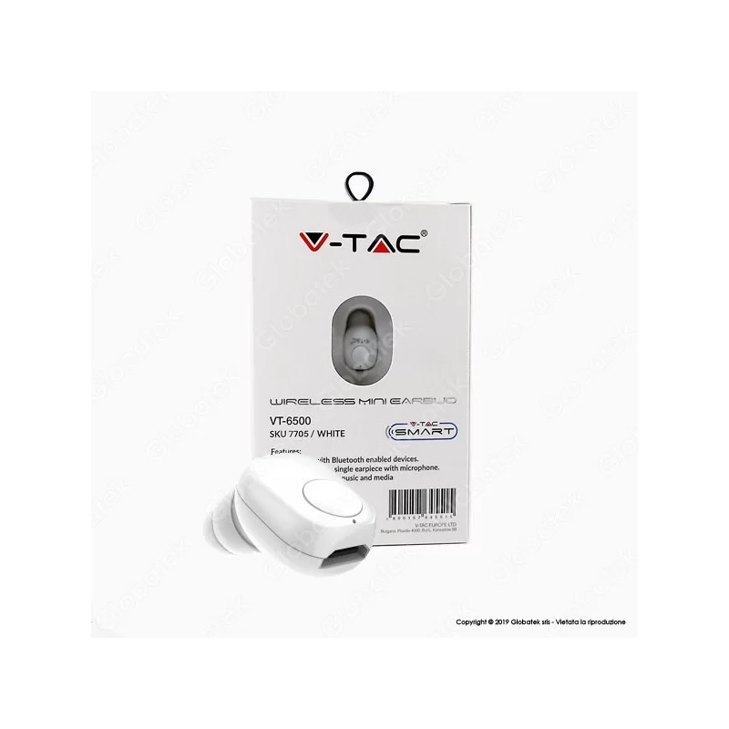 V-TAC VT-6500 AURICOLARE BLUETOOTH MINI EARBUDS COLORE BIANCO - SKU 7705 